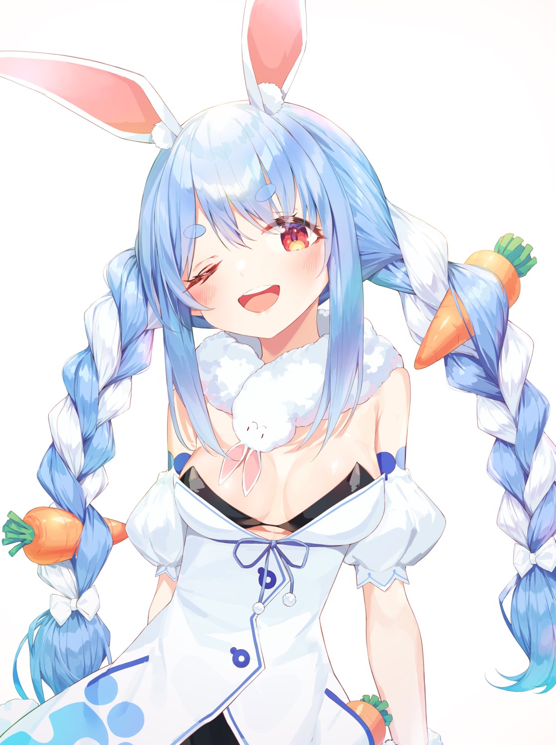 animal_ears bunny_ears bunny_girl dress hololive munseonghwa no_bra usada_pekora