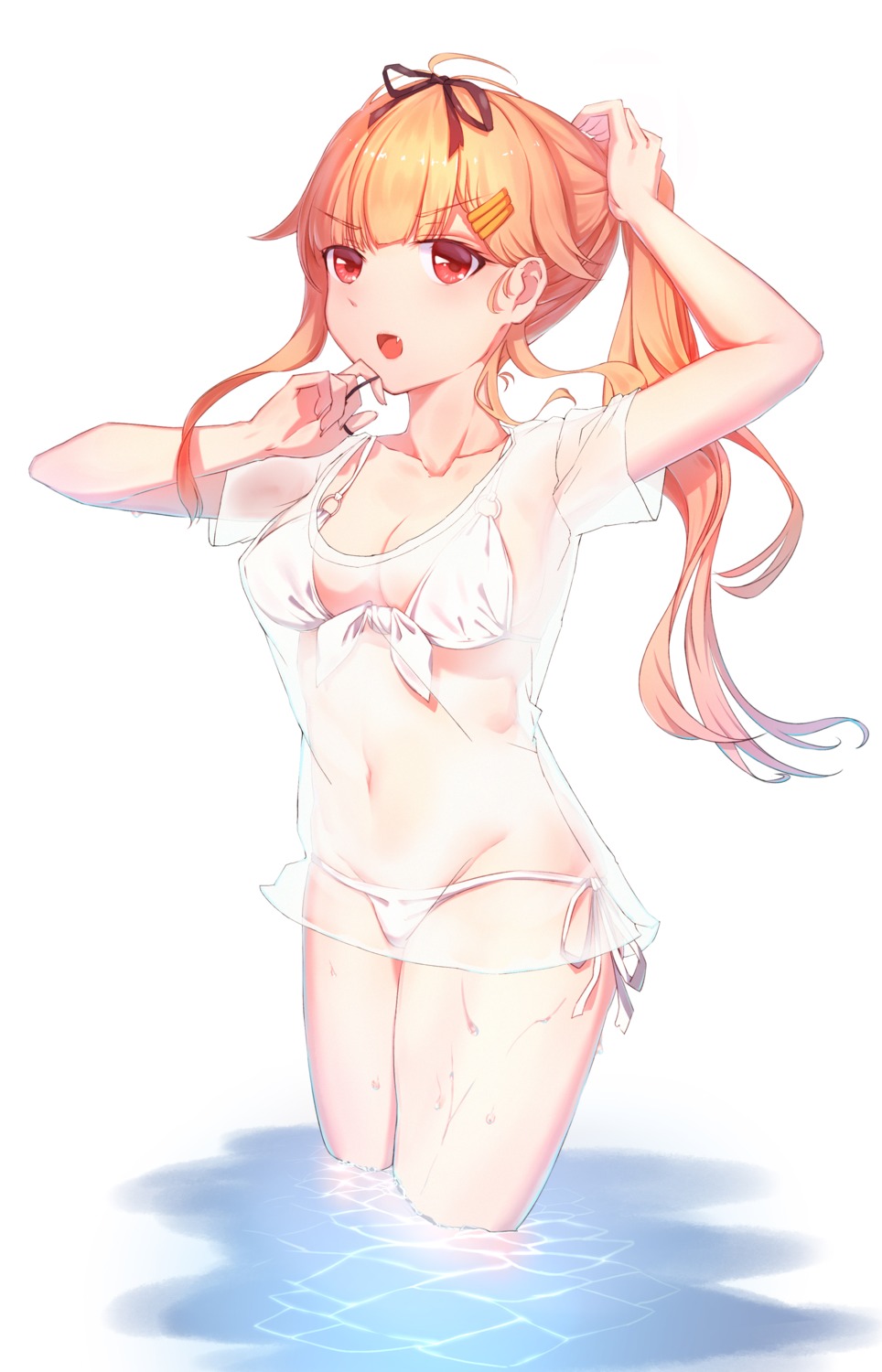 bikini cleavage kantai_collection see_through swimsuits wet wet_clothes yuudachi_(kancolle) yuwan_2333