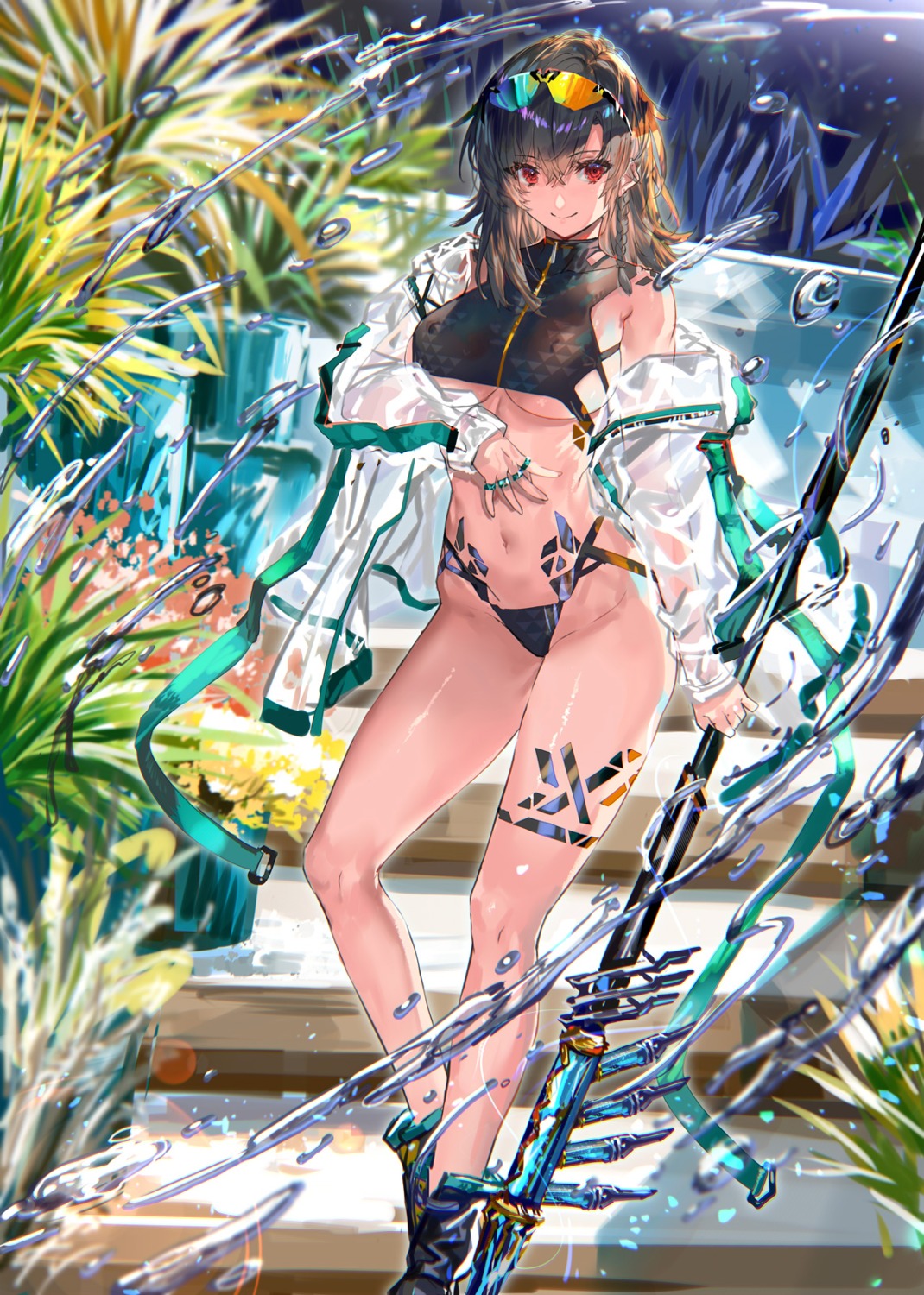 bikini megane open_shirt see_through swimsuits tagme weapon