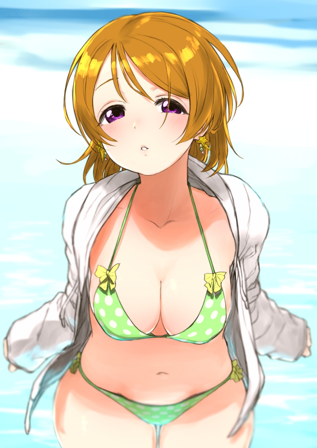 bikini koizumi_hanayo love_live! open_shirt swimsuits turbo_engine_(rakugaki_tabo)