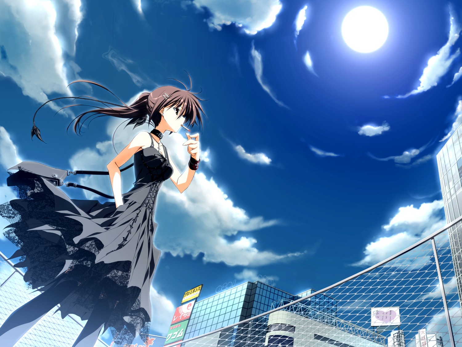 dress kagome keroq minakami_yuki smoking subarashiki_hibi thighhighs