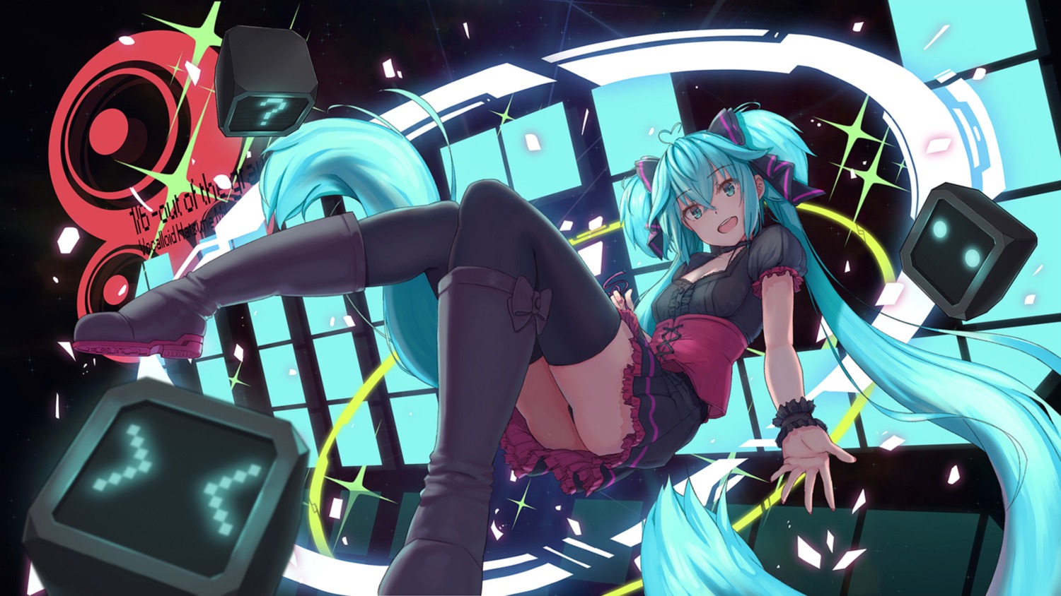 cleavage dress hatsune_miku maru_(maru1625) pantsu thighhighs thong vocaloid