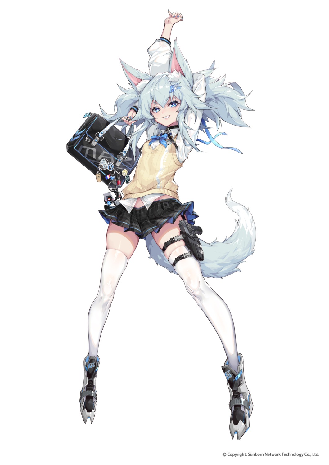 animal_ears garter girls_frontline gun pa-15_(girls_frontline) seifuku shanyao_jiang_tororo skirt_lift sweater tail thighhighs