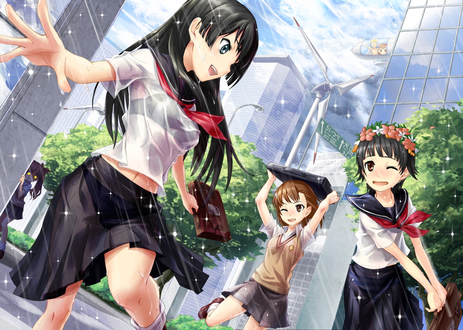 bra index loli misaka_mikoto saten_ruiko see_through seifuku shirai_kuroko to_aru_kagaku_no_railgun to_aru_majutsu_no_index tonoimo uiharu_kazari wet_clothes