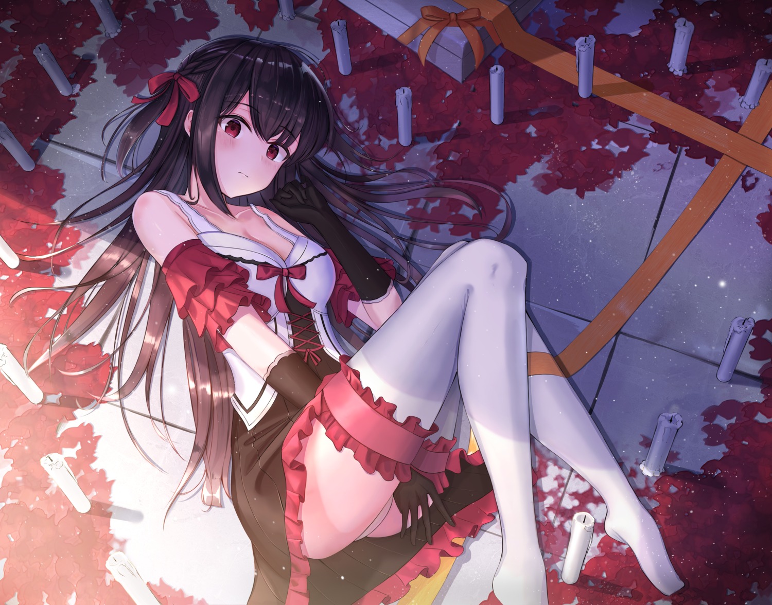 cleavage garter pantsu sion_(im10042m) skirt_lift thighhighs