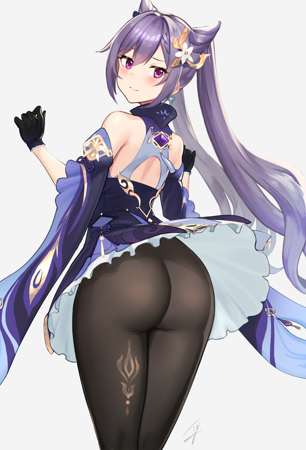 asian_clothes ass genshin_impact hayabusa keqing pantyhose skirt_lift