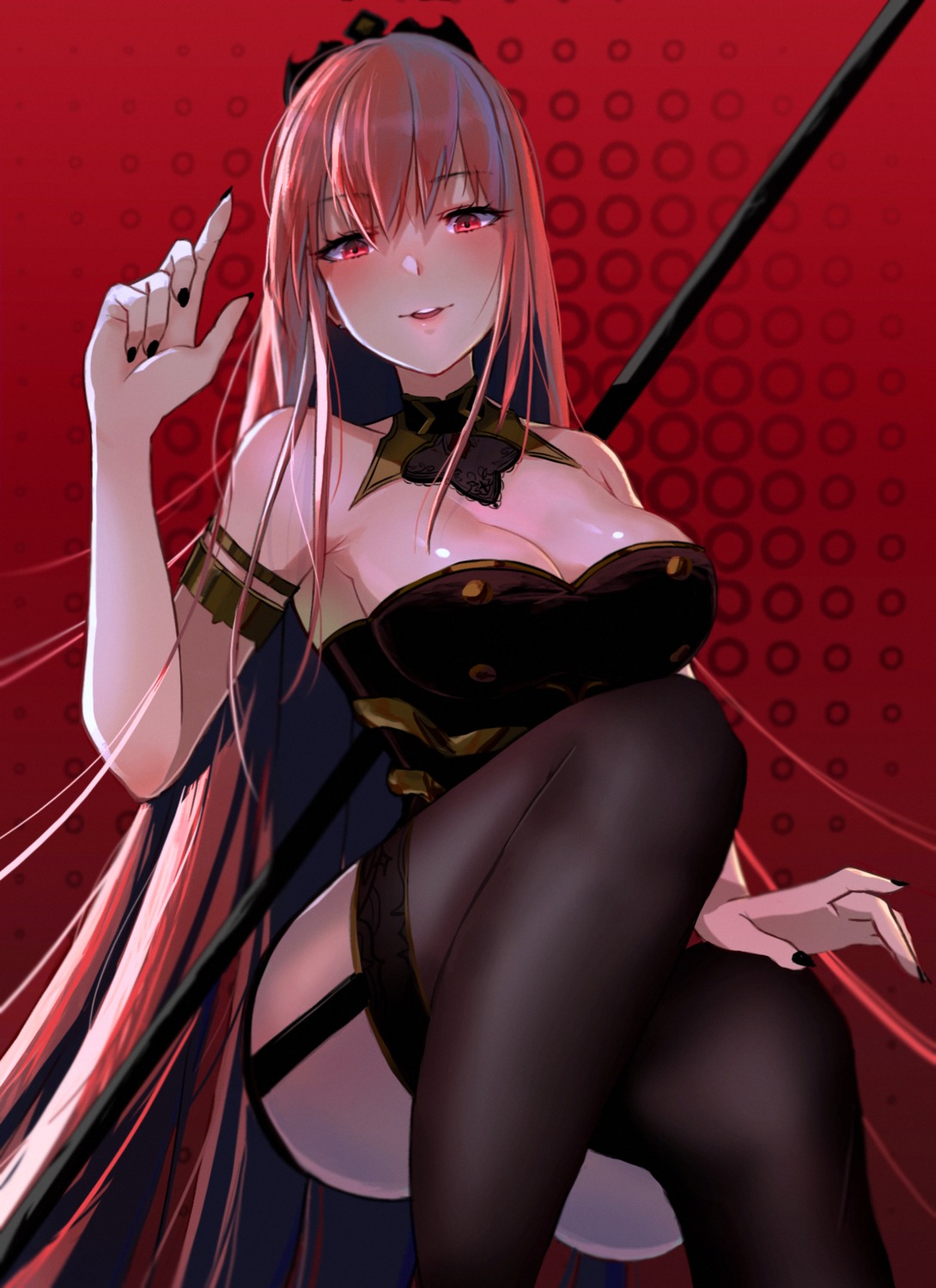 hololive hololive_english lessthanone mori_calliope no_bra stockings thighhighs