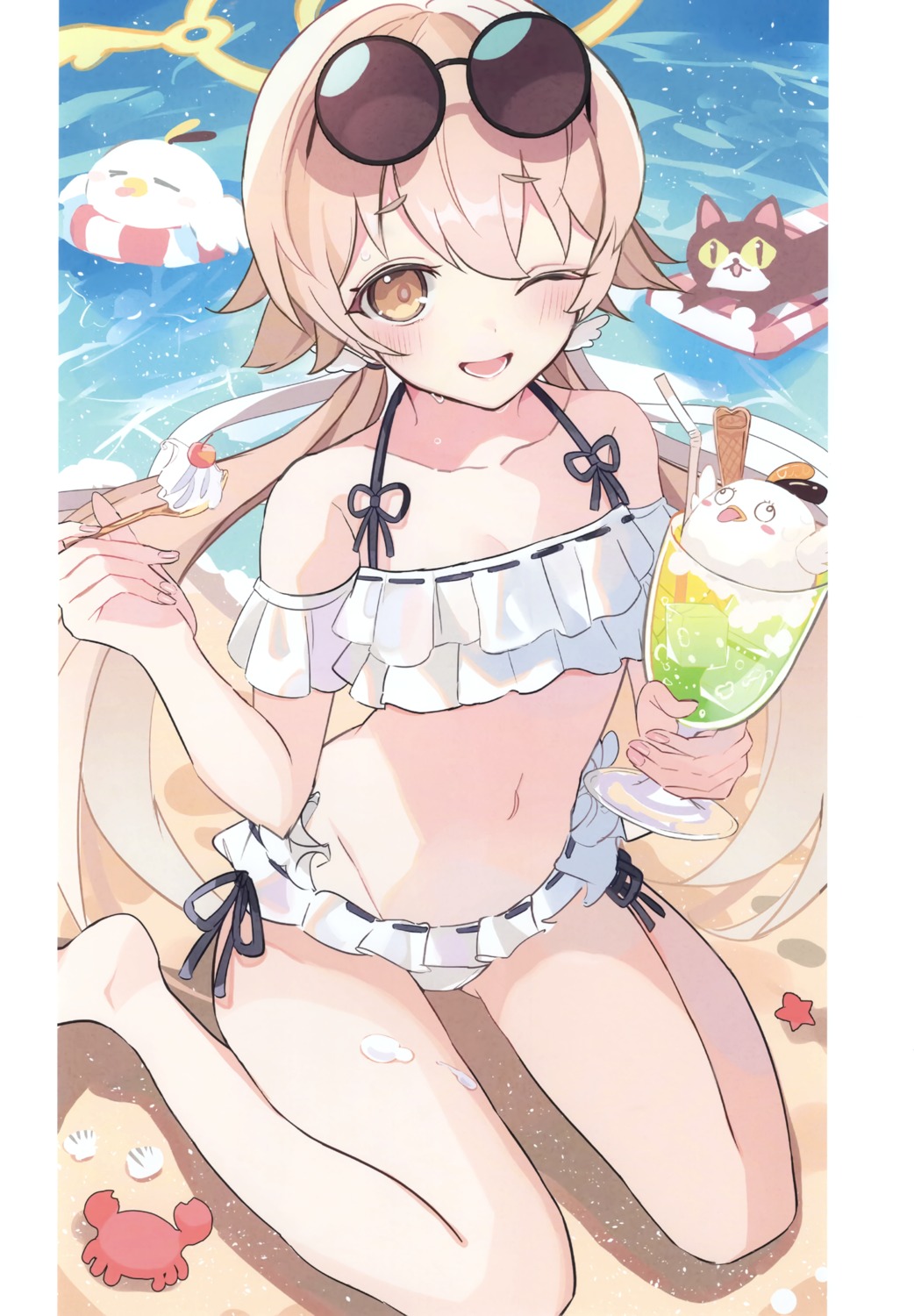 ajitani_hifumi bikini blue_archive cream halo megane neko swimsuits utaka utaka_(circle)