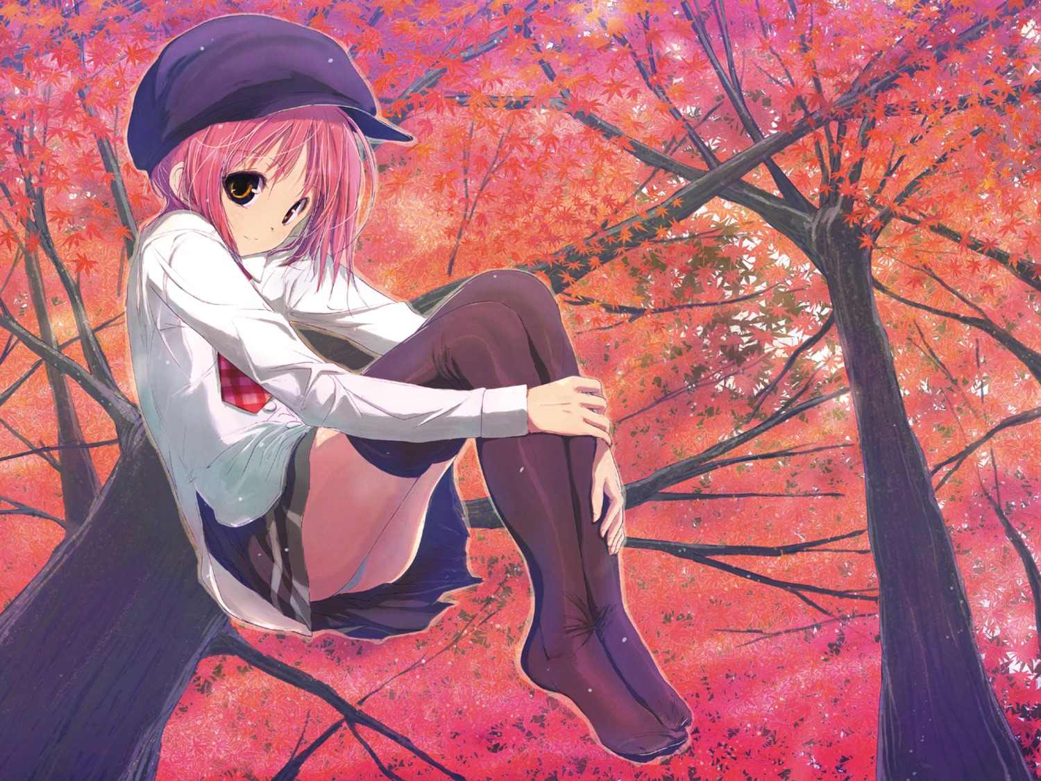 akino_momiji cuffs ozaki_hiroki pantsu sakura_musubi thighhighs wallpaper