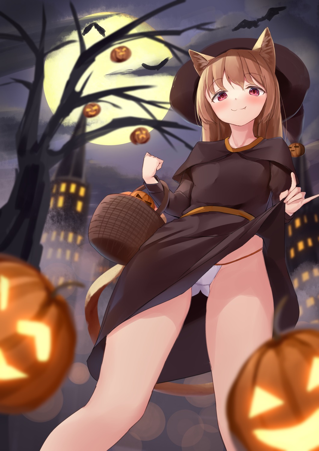 akinakes animal_ears dress halloween nekomimi pantsu skirt_lift tail witch