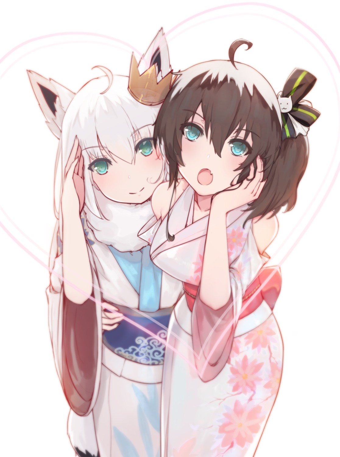 animal_ears hololive hololive_gamers kimono kitsune natsuiro_matsuri shirakami_fubuki tail yukineko-san_(artist)