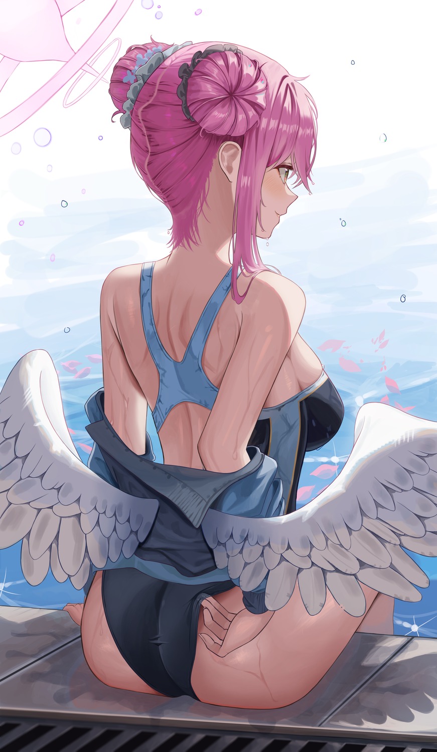 angel ass blue_archive dubeaduver misono_mika swimsuits wings