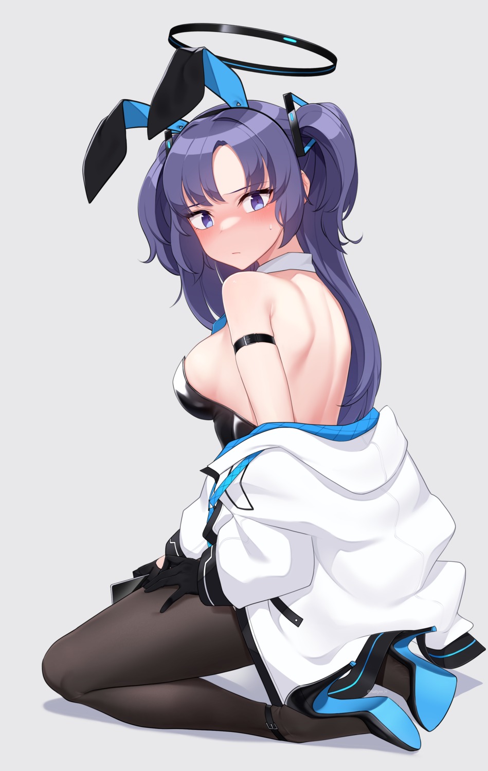 animal_ears blue_archive bunny_ears bunny_girl halo hayase_yuuka heels narynn no_bra pantyhose