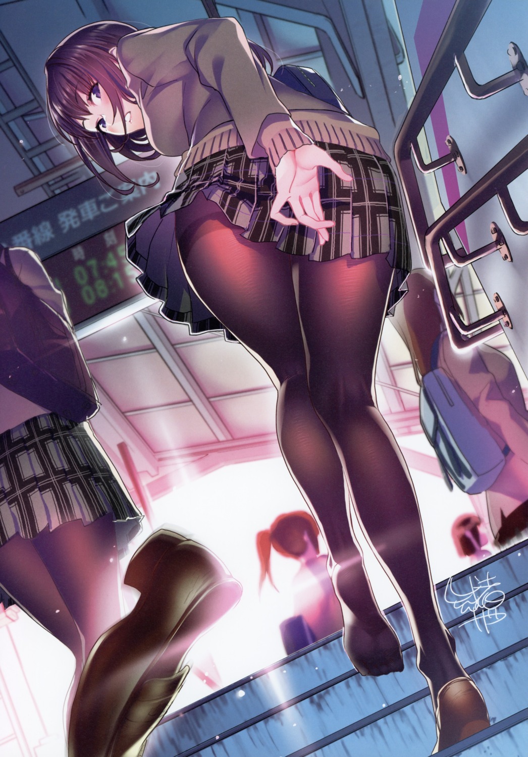 heels musha_sabu pantyhose screening seifuku skirt_lift sweater