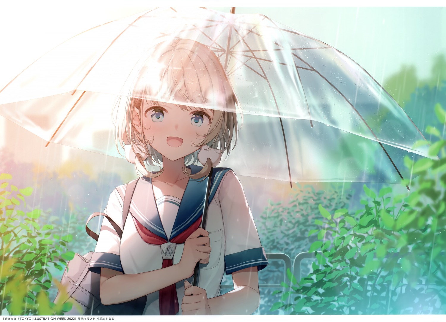 emori_miku_project nijihashi_sora seifuku umbrella wet wet_clothes