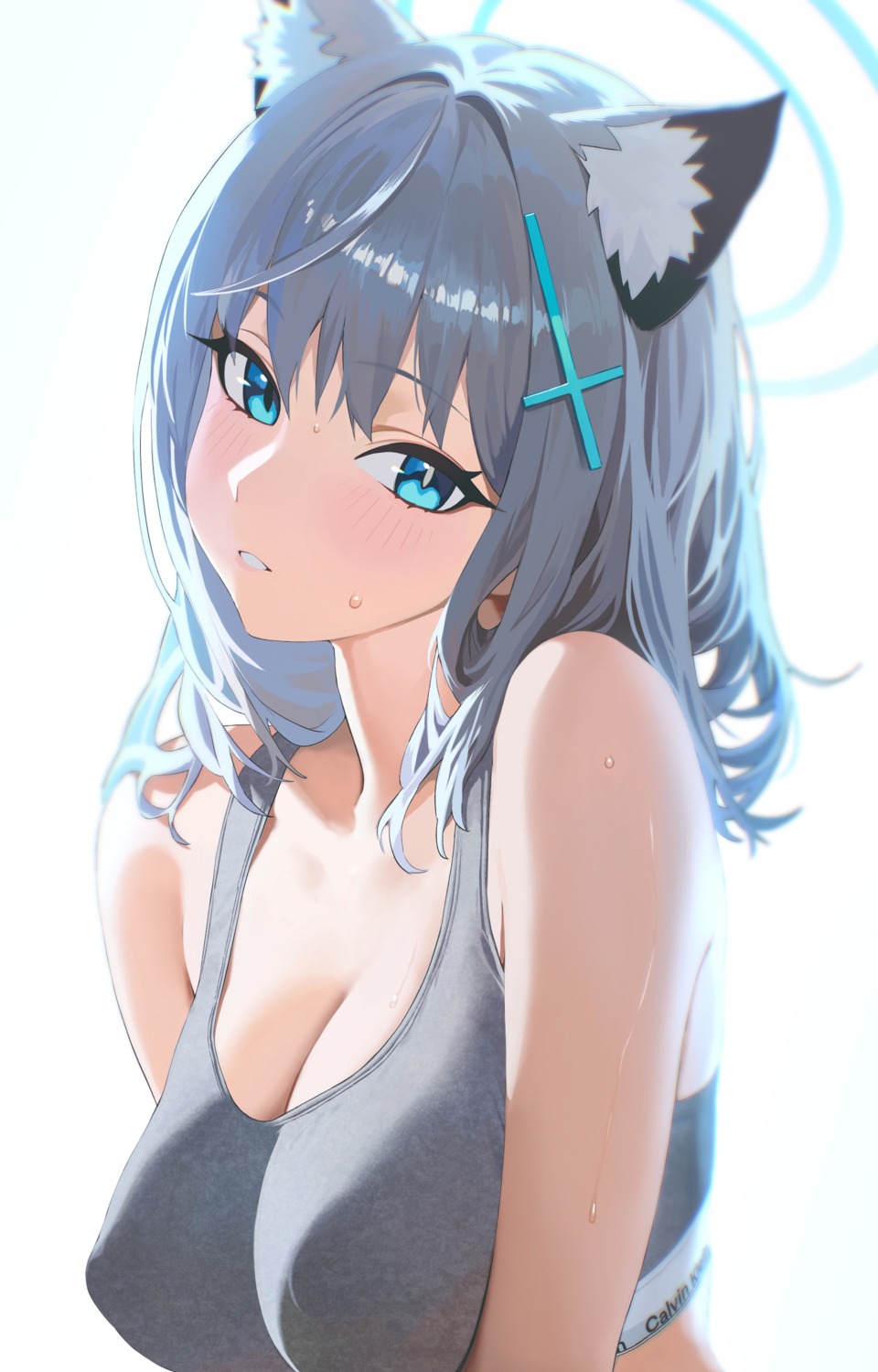 animal_ears blue_archive bra erect_nipples halo kazane-wind nekomimi sunaookami_shiroko