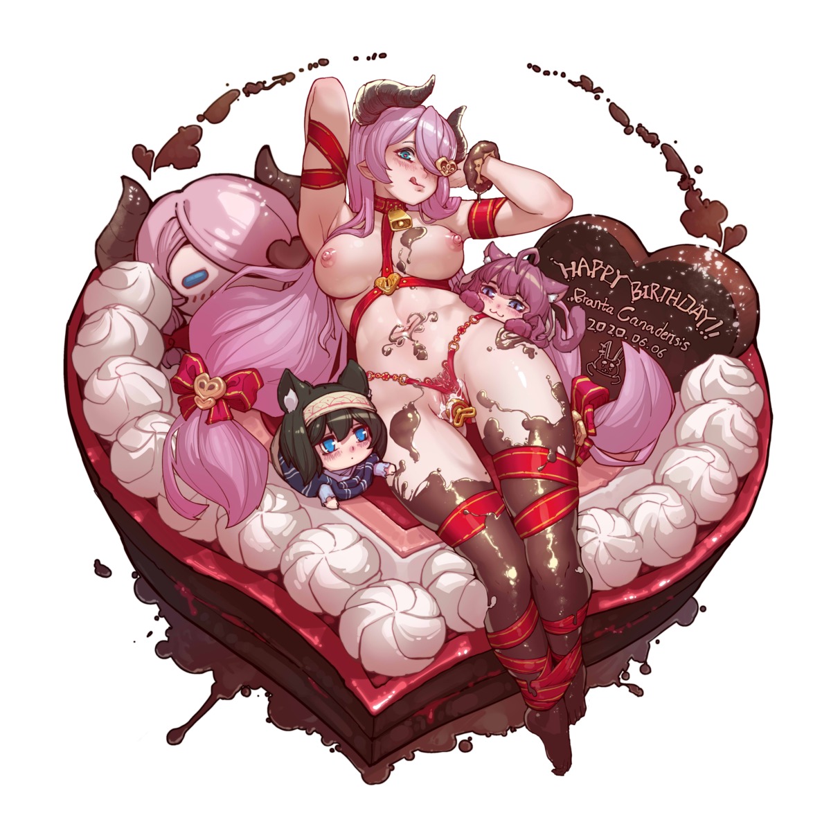 animal_ears chibi cream granblue_fantasy horns narumeia_(granblue_fantasy) nipples pantsu pussy tagme tail thong topless