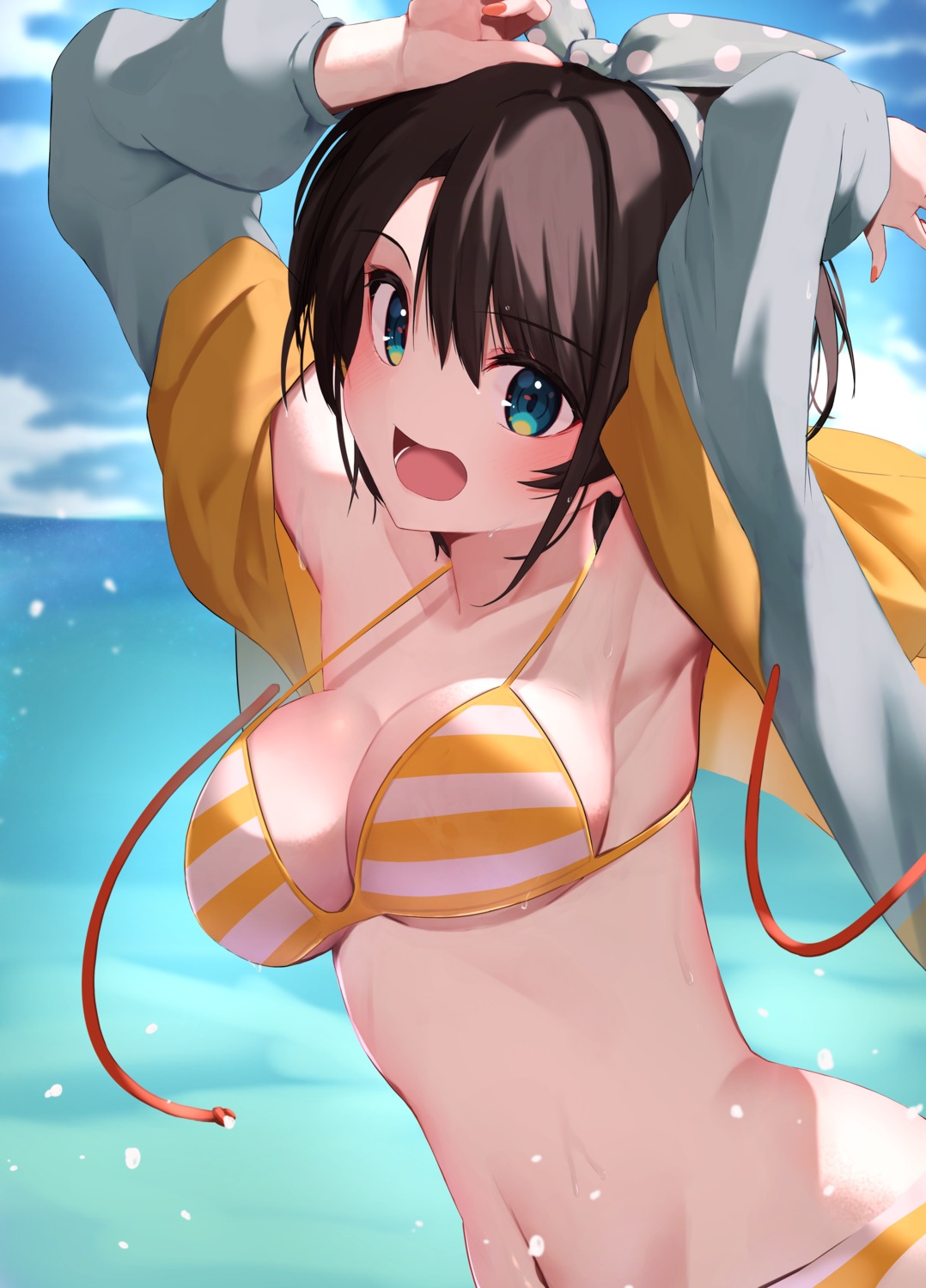 bikini hololive mikaku oozora_subaru open_shirt swimsuits wet