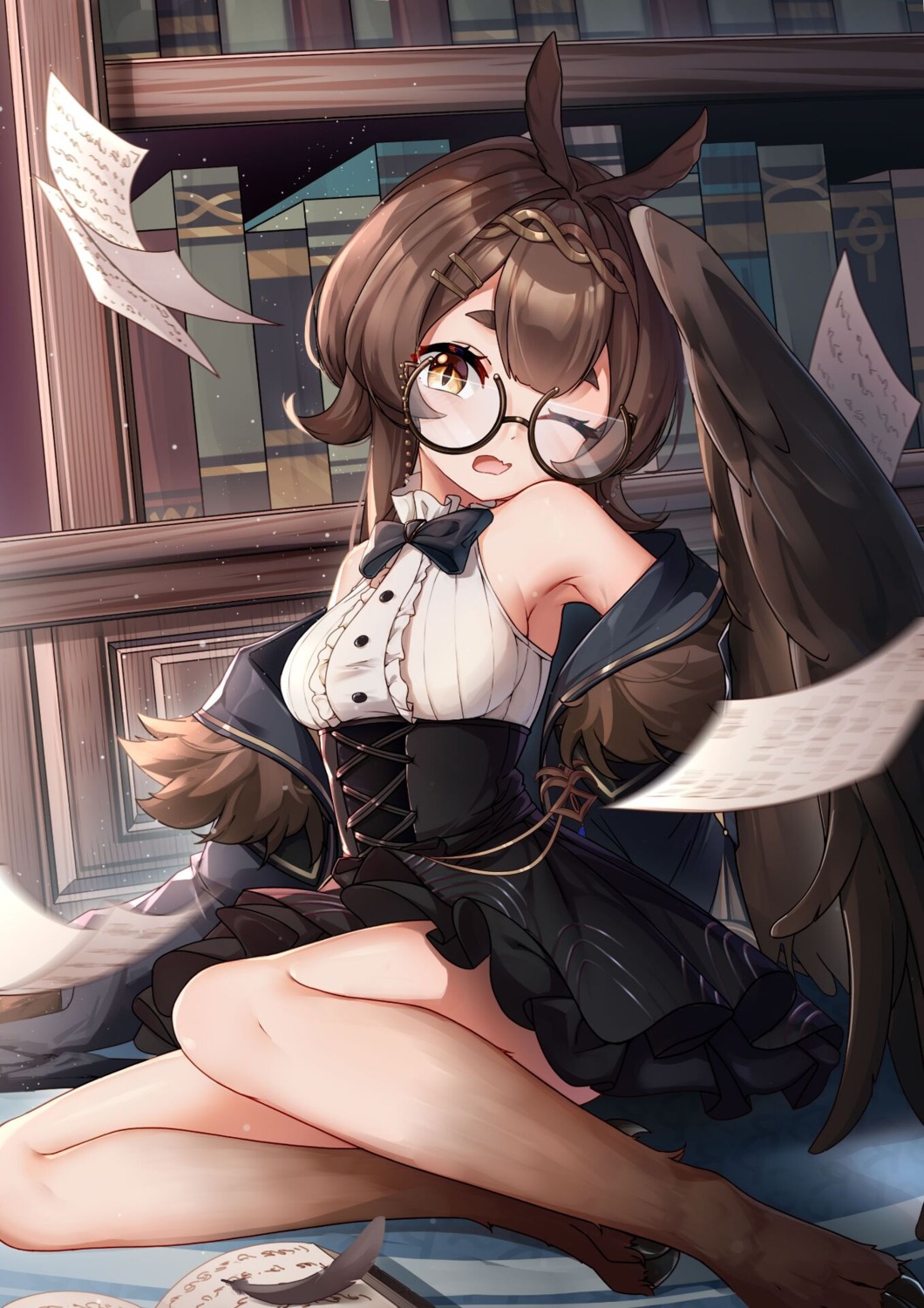 megane monster_girl qianze_chia skirt_lift wings