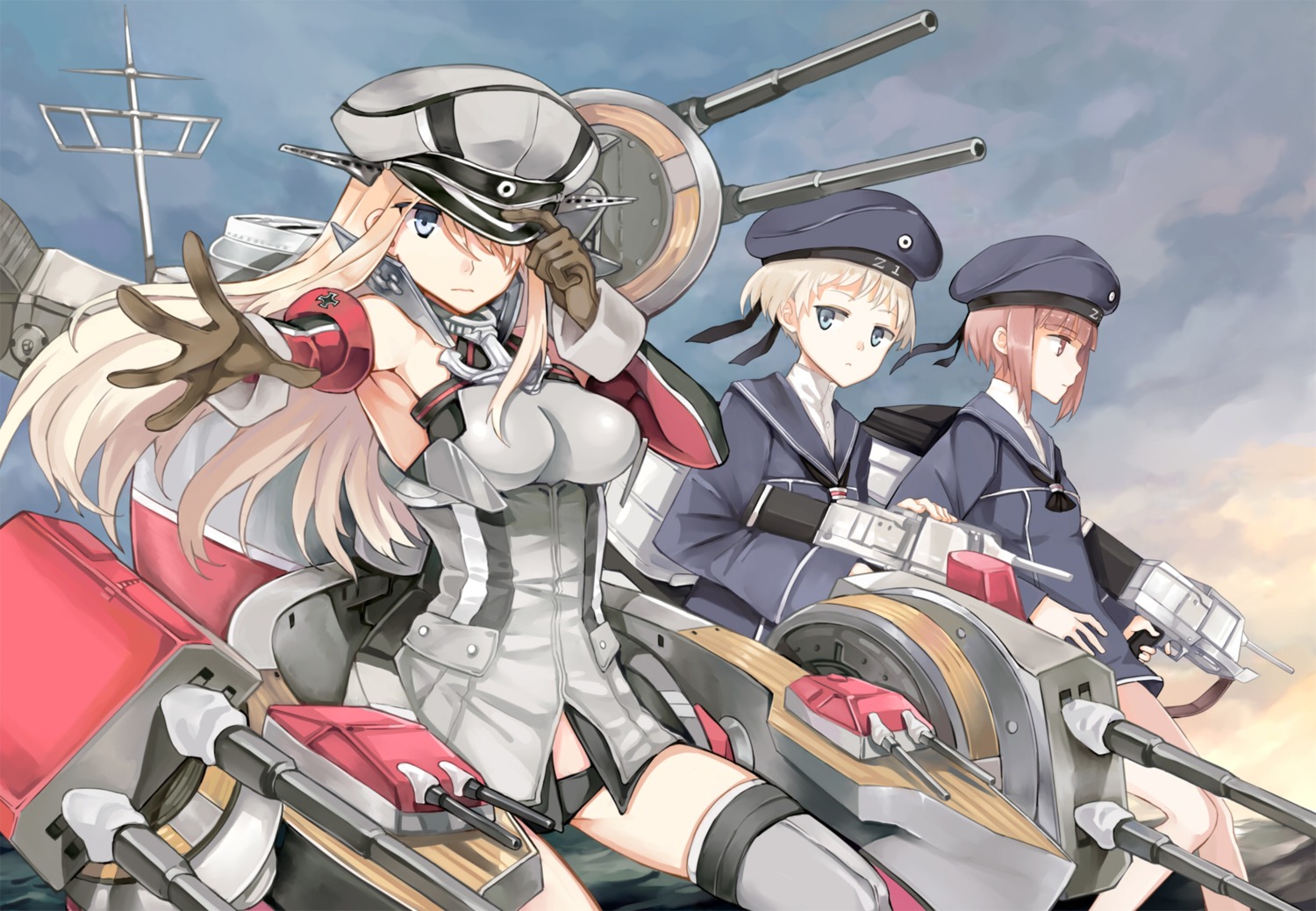 bismarck_(kancolle) hao_(patinnko) kantai_collection pantsu thighhighs z1_leberecht_maass_(kancolle) z3_max_schultz_(kancolle)