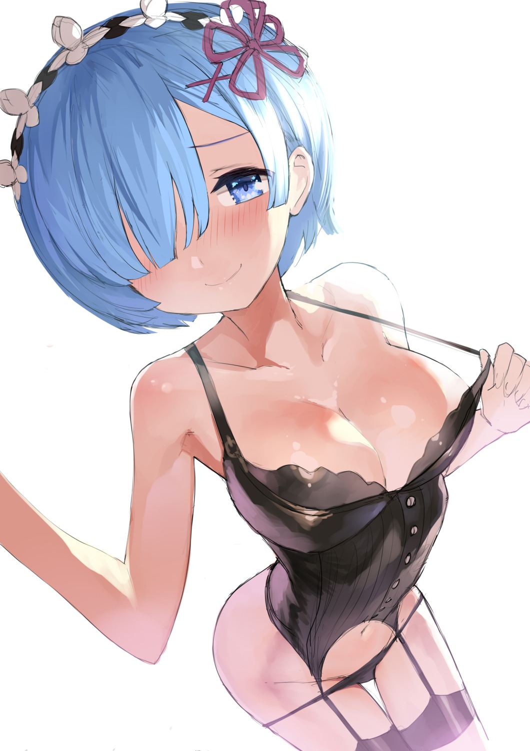 cleavage gaou_(matsulatte) lingerie pantsu panty_pull re_zero_kara_hajimeru_isekai_seikatsu rem_(re_zero) stockings thighhighs