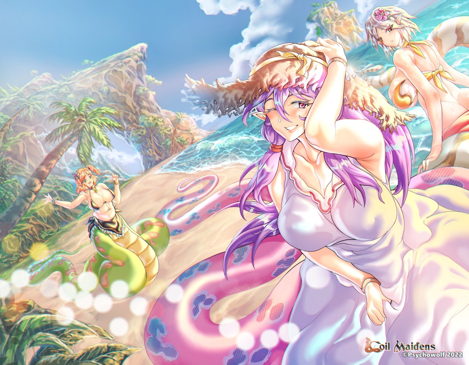 bikini dress monster_girl pointy_ears psychowolf summer_dress swimsuits tail