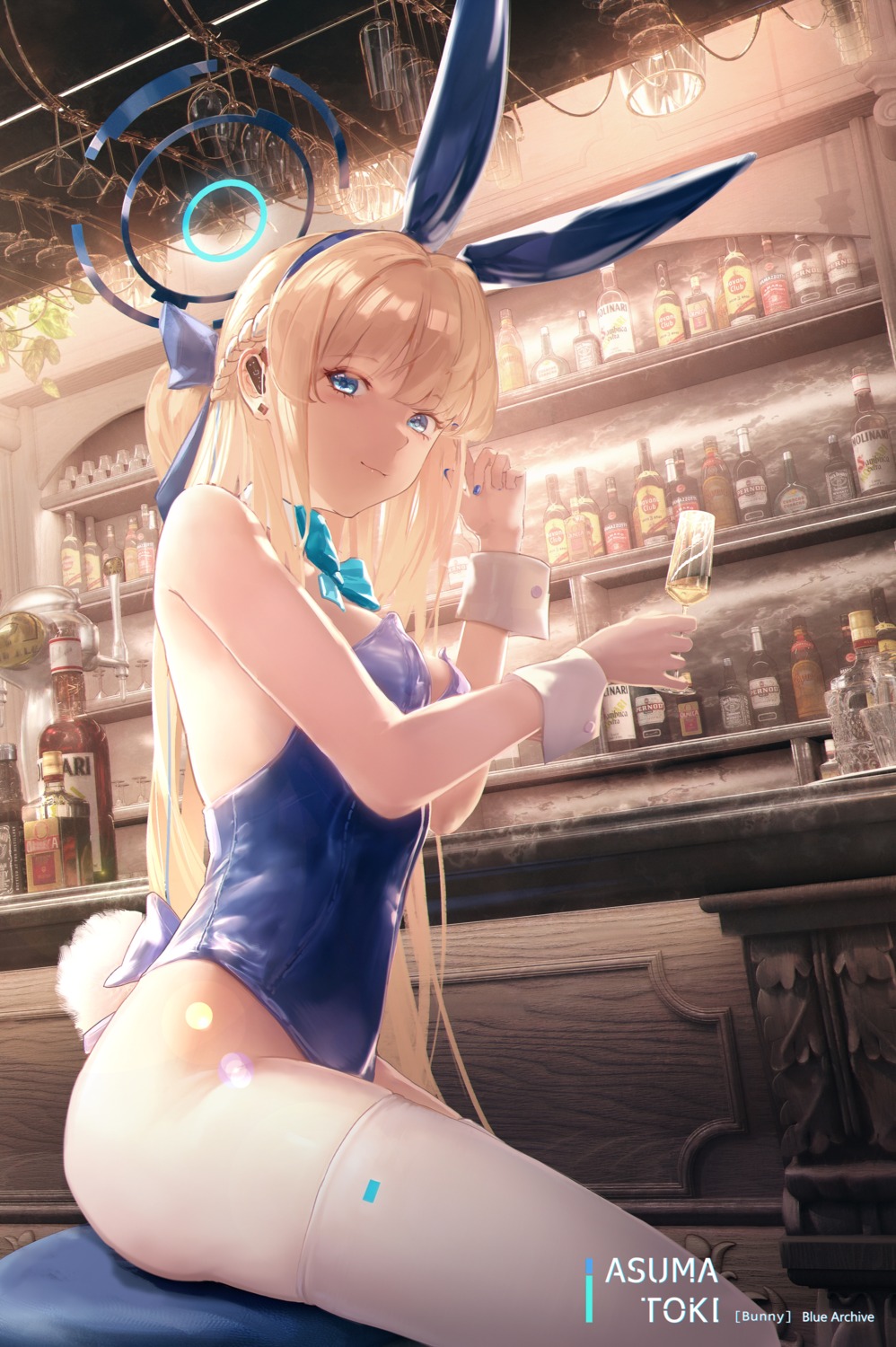 animal_ears asuma_toki blue_archive bunny_ears bunny_girl halo mifachu_(1064317697) no_bra tail thighhighs