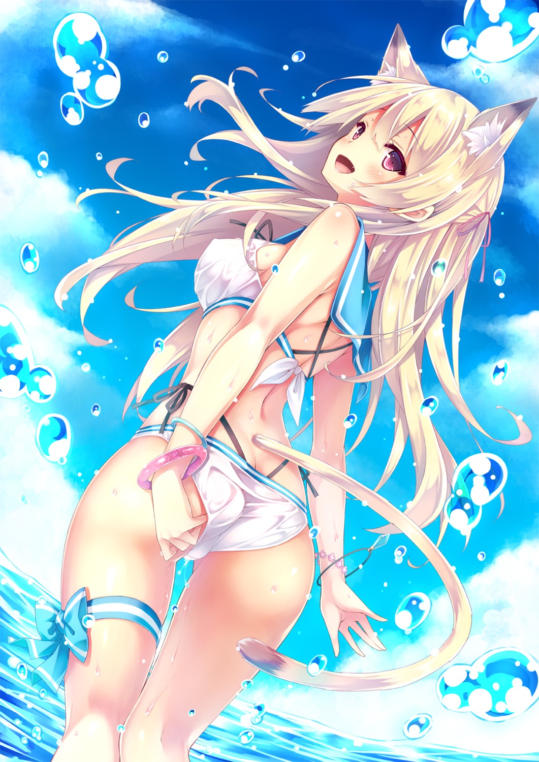 animal_ears ass bikini garter ryo_(botsugo) swimsuits tail wet