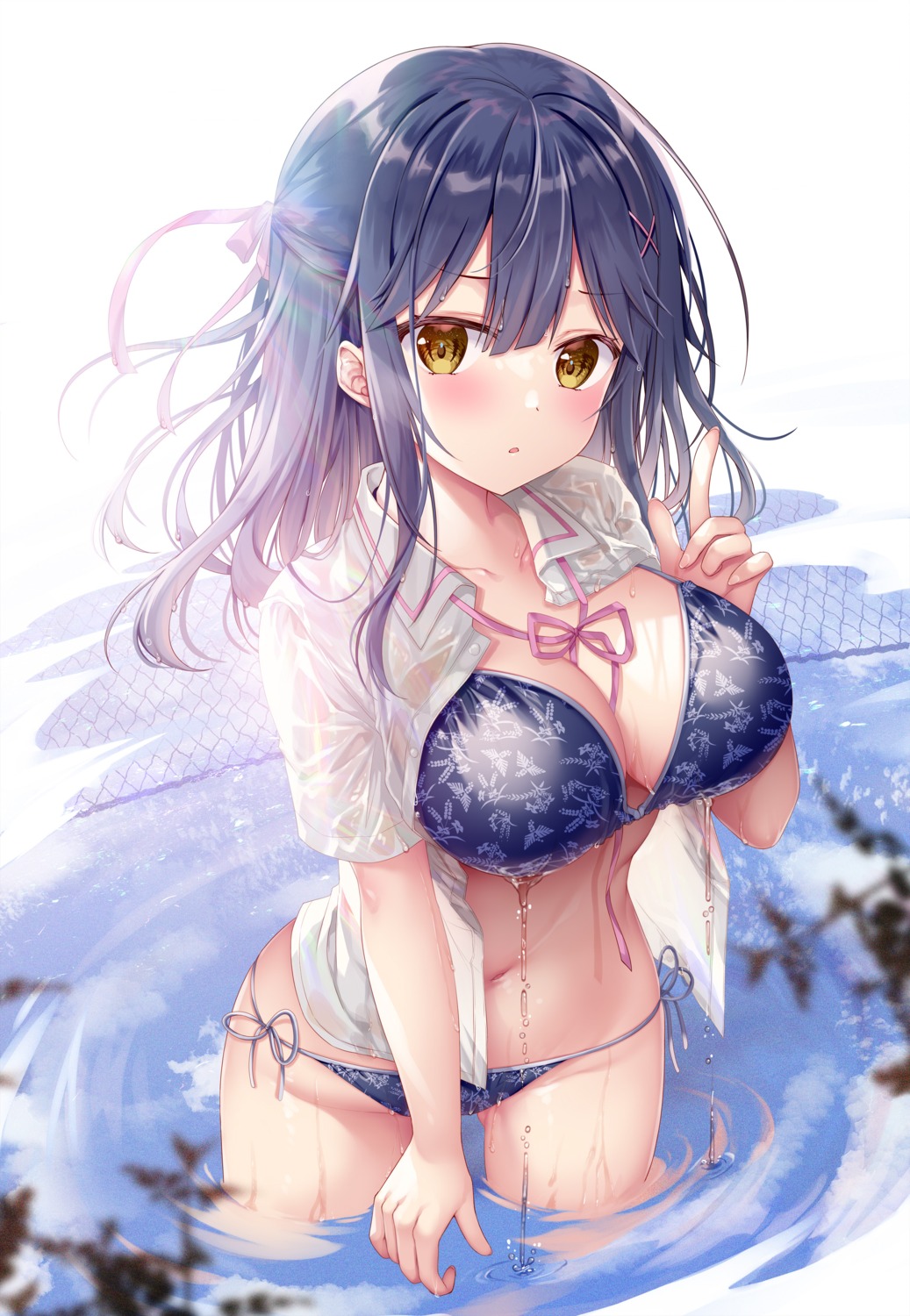 bikini nanami_yuuno open_shirt see_through seifuku swimsuits twinbox twinbox_school wet wet_clothes