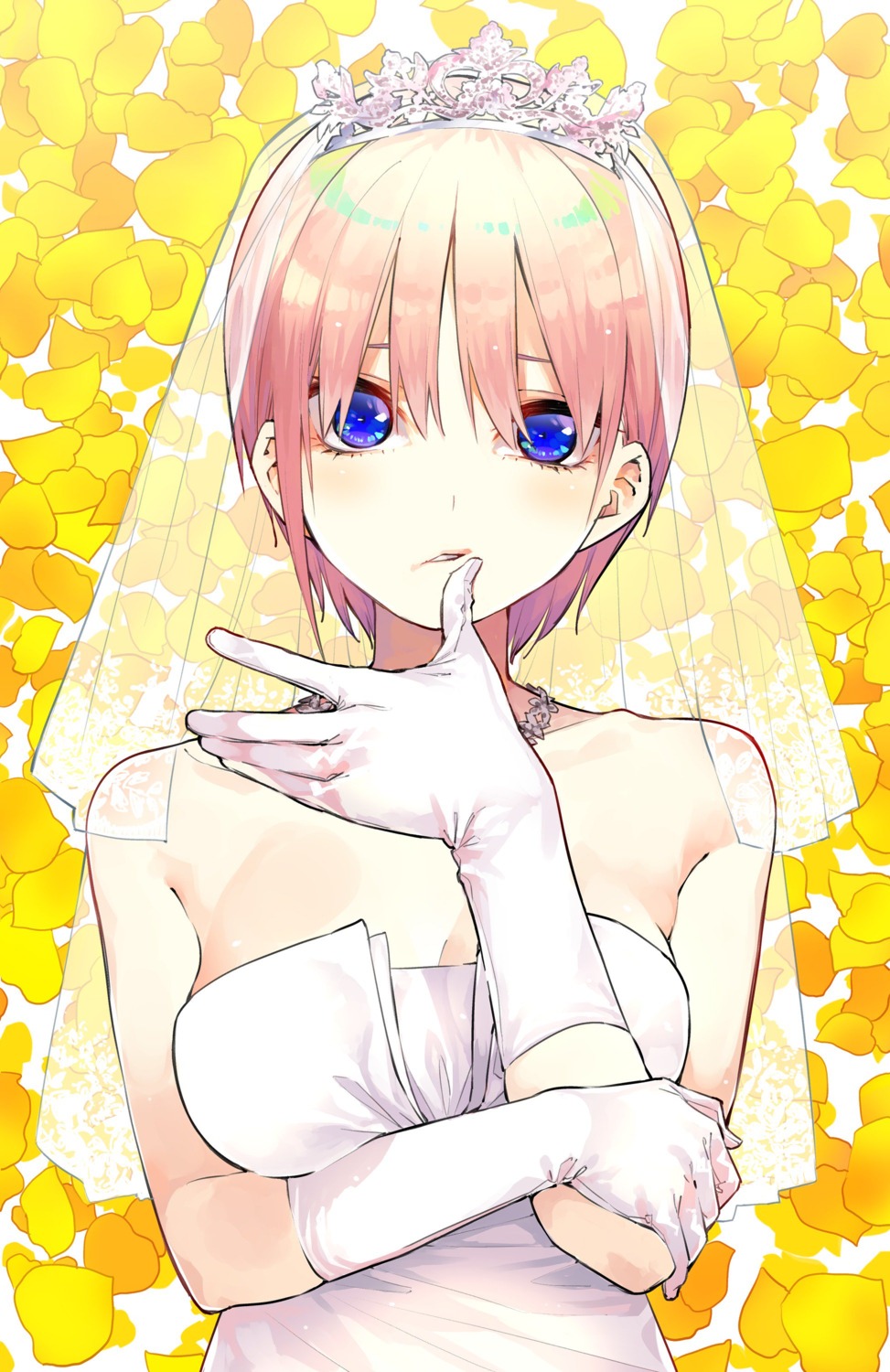 5-toubun_no_hanayome breast_hold cleavage dress haruba_negi nakano_ichika wedding_dress