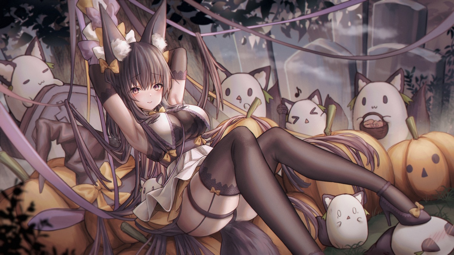 animal_ears cameltoe cleavage dress guild_cq heels millet_(milletneko) pantsu quon_tama skirt_lift stockings tail thighhighs