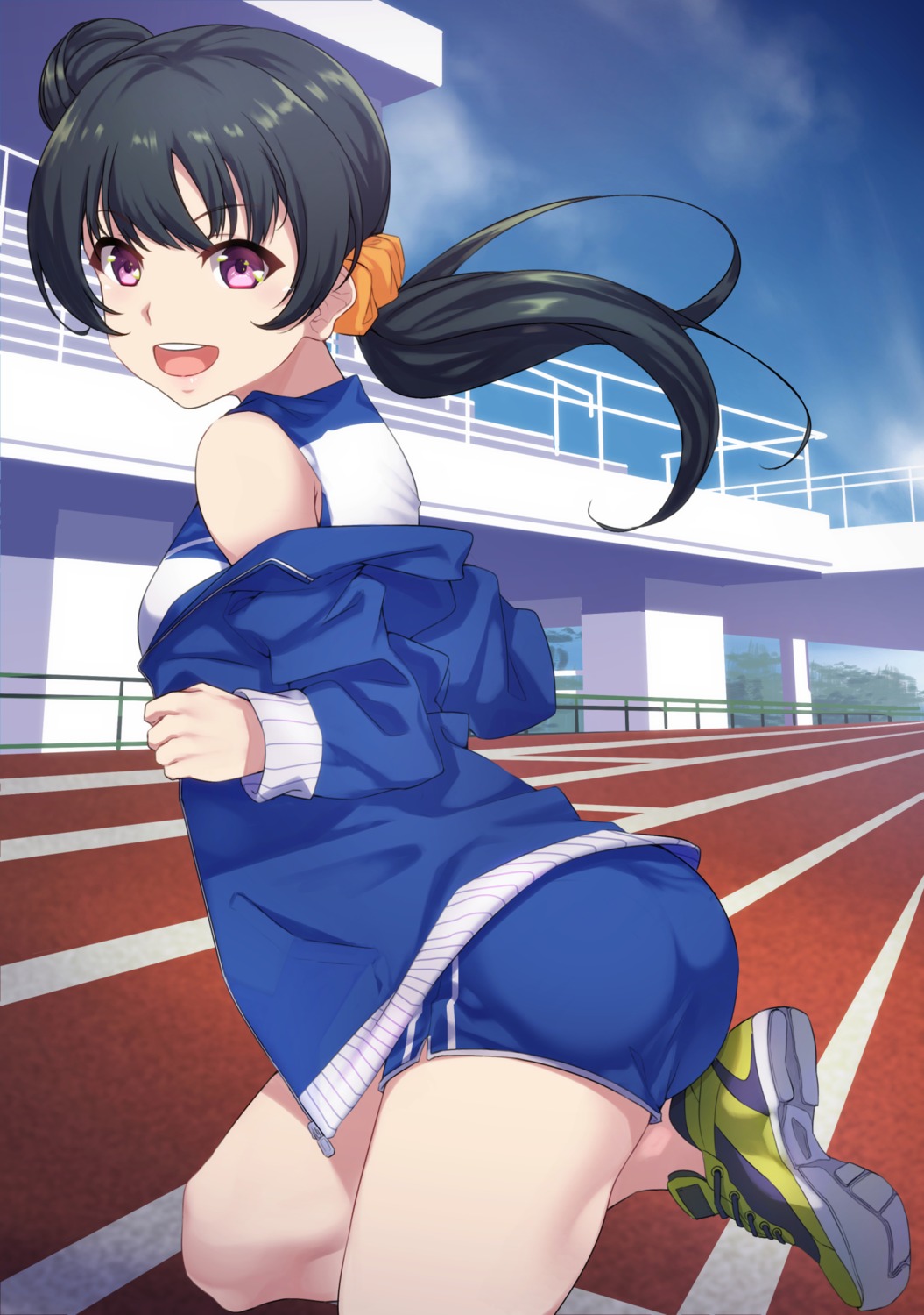 ass gym_uniform love_live!_sunshine!! open_shirt tsushima_yoshiko undressing yamaori_(yamaorimon)