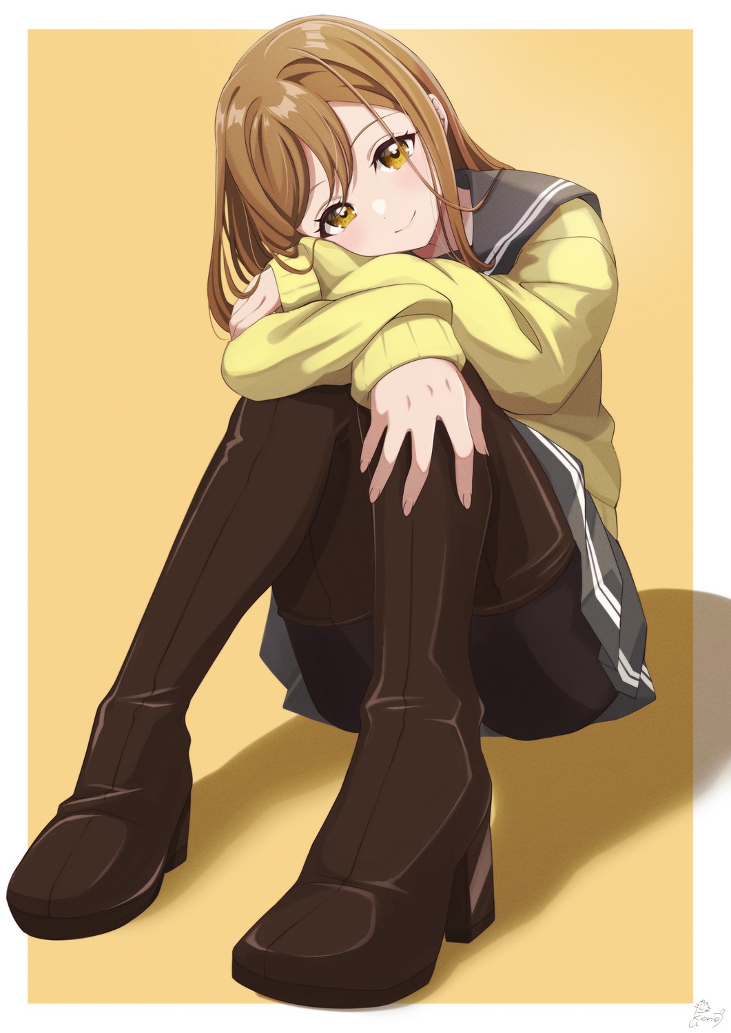 heels kunikida_hanamaru love_live!_sunshine!! pantyhose pukonuu seifuku skirt_lift sweater thighhighs