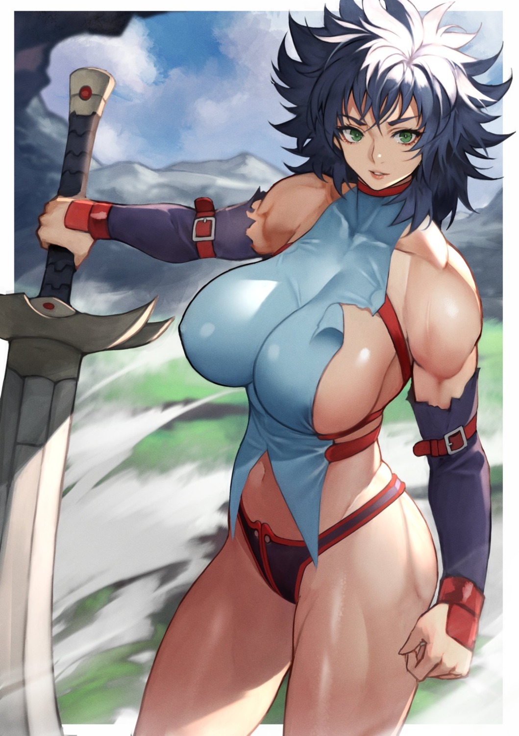 bastard!! bikini_armor erect_nipples kai_harn no_bra sword torn_clothes yoshio_(55level)
