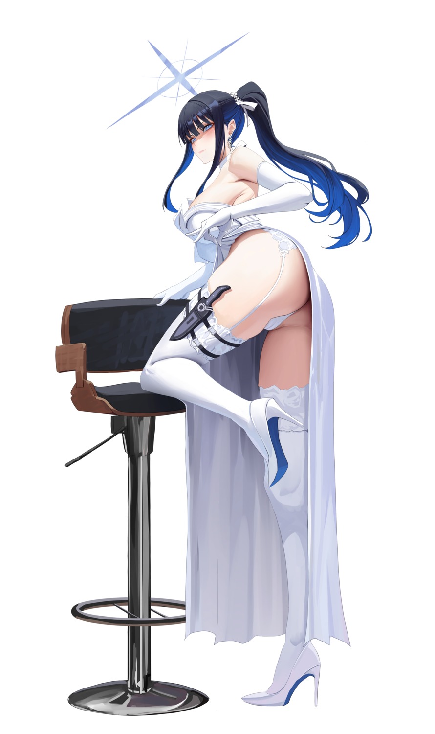 ass blue_archive cameltoe dress garter halo heels joumae_saori no_bra pantsu rasipan skirt_lift stockings thighhighs thong weapon