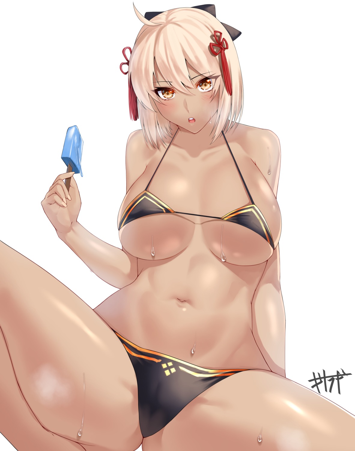 bikini cameltoe fate/grand_order kisaragi_tsurugi okita_souji_(alter)_(fate) swimsuits