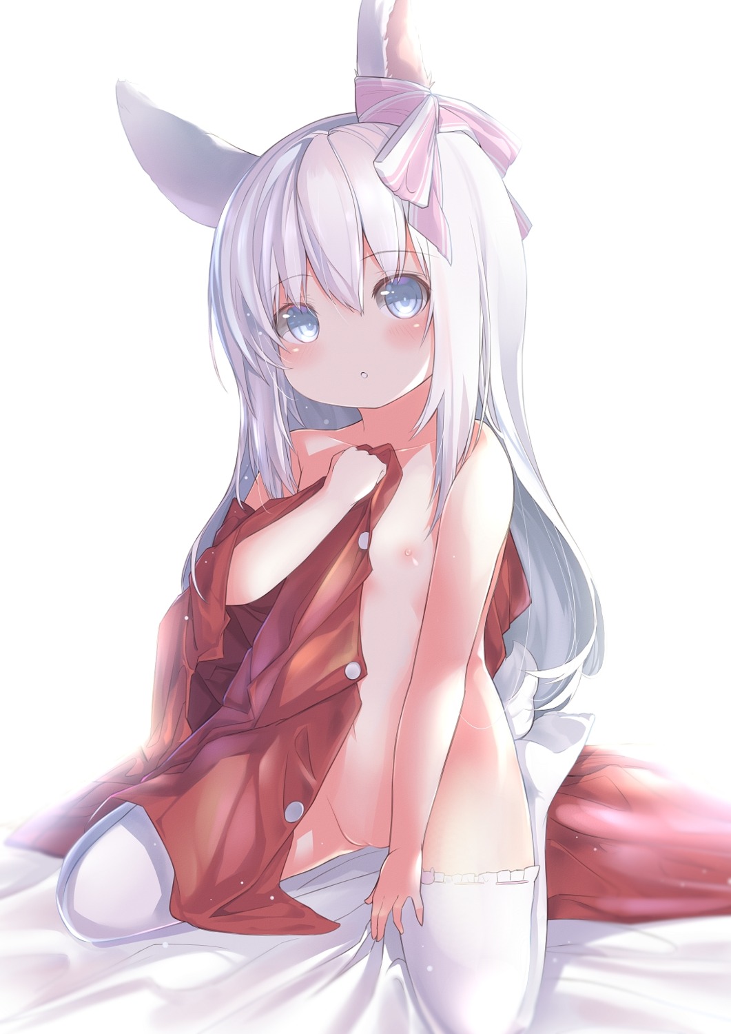 animal_ears breast_hold bunny_ears hibari_hina loli nipples no_bra nopan open_shirt pussy tail thighhighs uncensored