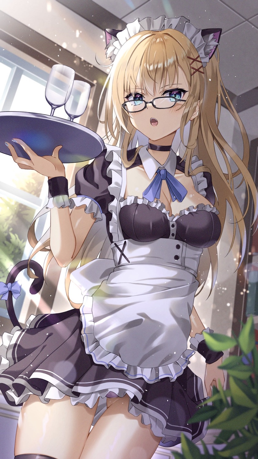 @shun animal_ears megane nekomimi tail thighhighs