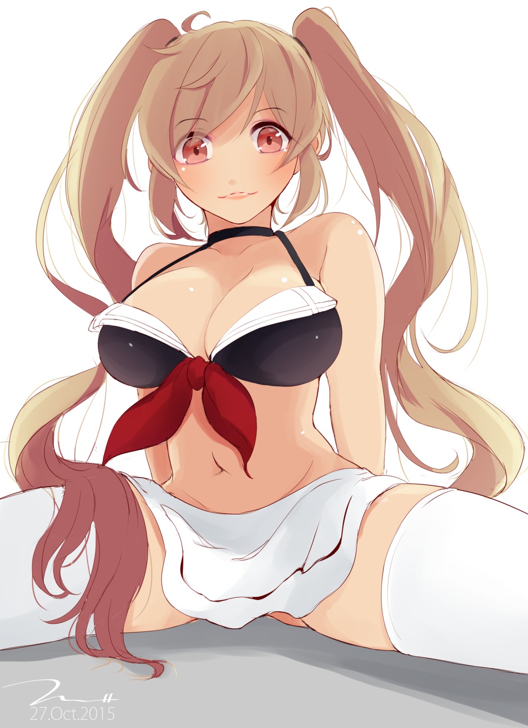 bikini cleavage kantai_collection murasame_(kancolle) swimsuits tbd11 thighhighs