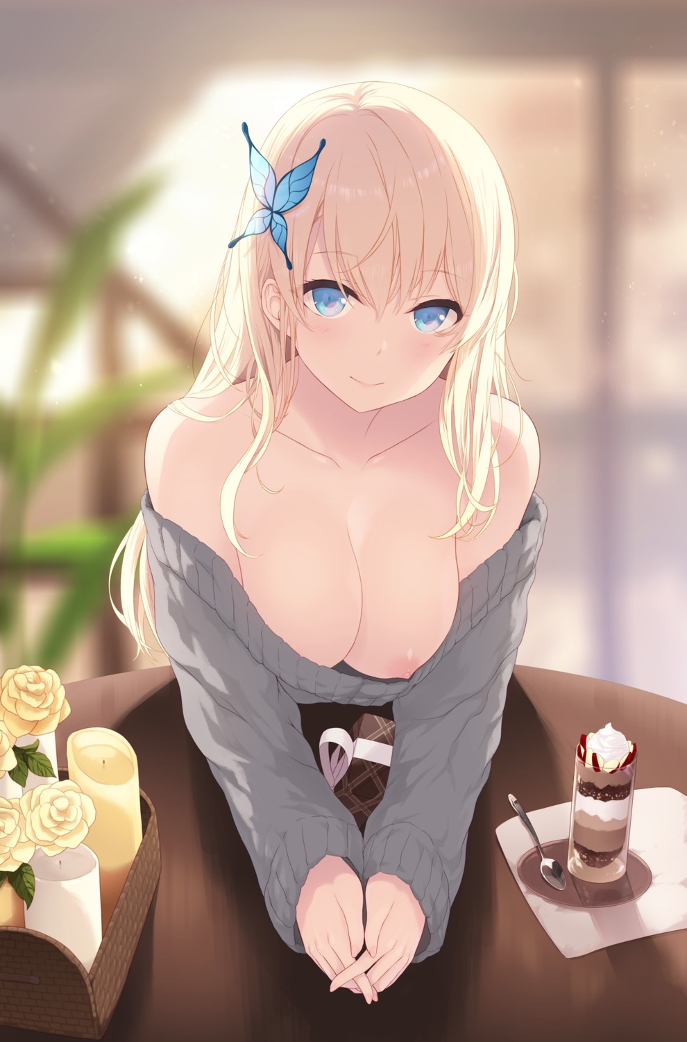 boku_wa_tomodachi_ga_sukunai breasts cait kashiwazaki_sena nipples no_bra open_shirt sweater