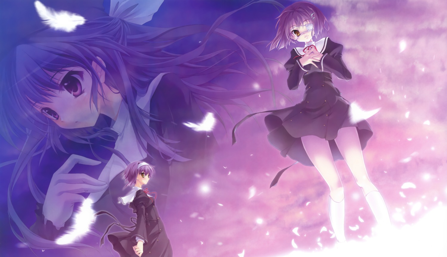 amamiya_yuuko ef_~a_fairytale_of_the_two~ eyepatch fixed hisuitei izumi_tsubasu seifuku shindou_chihiro shindou_kei skirt_lift