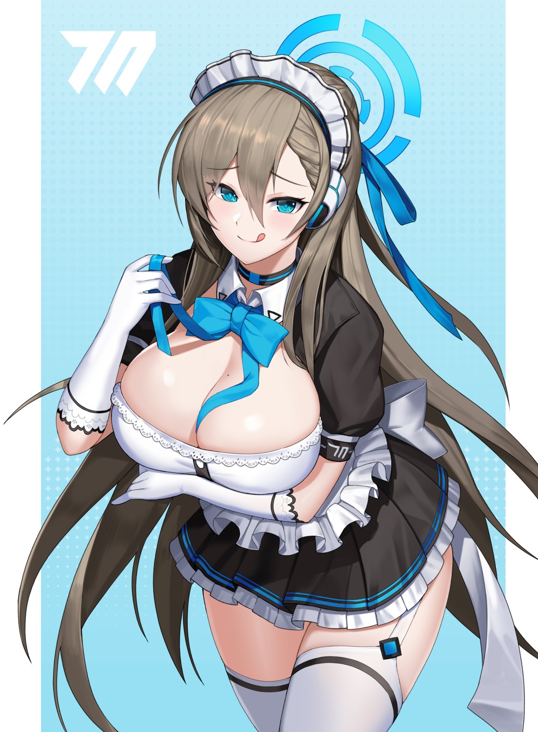 blue_archive breast_hold cleavage halo ichinose_asuna maid morung stockings thighhighs