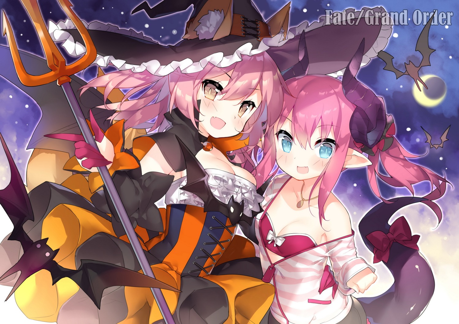 animal_ears bikini_top cleavage elizabeth_bathory fate/extra fate/extra_ccc fate/grand_order fate/stay_night halloween horns open_shirt pointy_ears saru swimsuits tail weapon wings witch