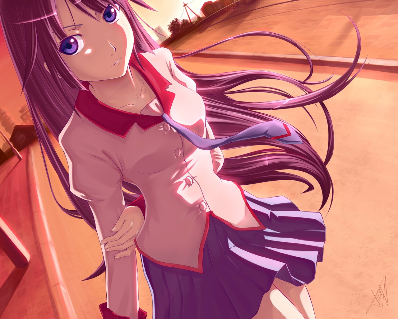 atomix bakemonogatari monogatari_(series) senjougahara_hitagi wallpaper