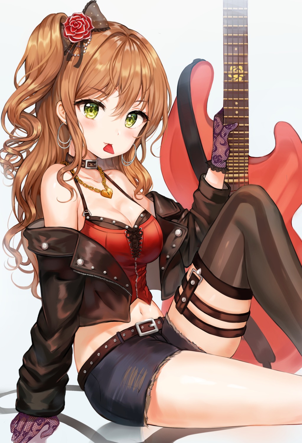 bang_dream! cleavage garter guitar imai_lisa thighhighs tokkyu torn_clothes