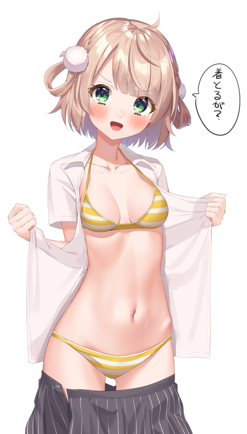 bikini indie_virtual_youtuber k_mugura open_shirt seifuku shigure_ui_(vtuber) swimsuits undressing