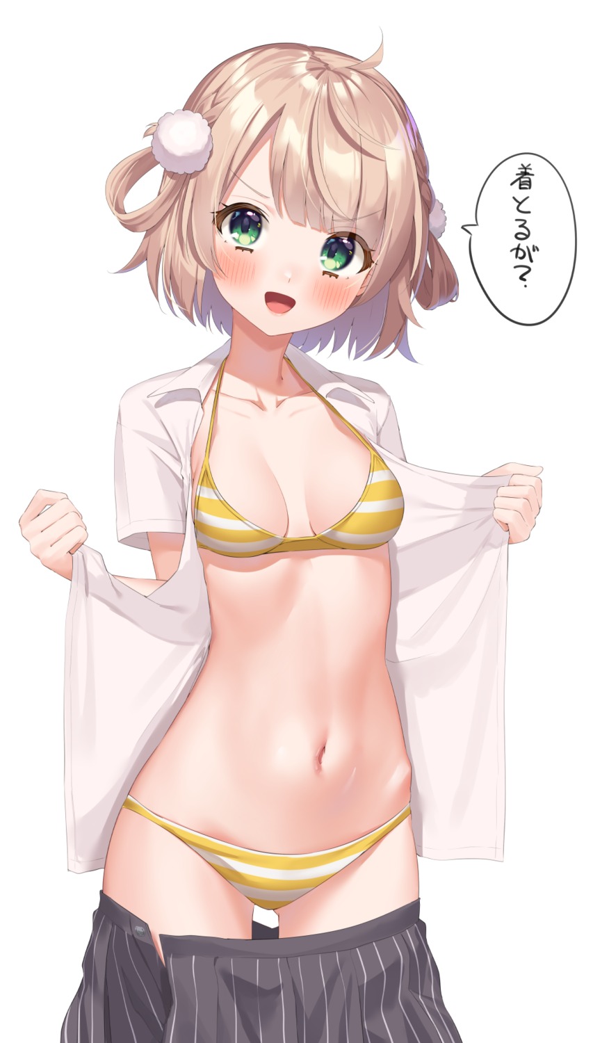 bikini k_mugura open_shirt seifuku shigure_ui_(channel) shigure_ui_(vtuber) swimsuits undressing