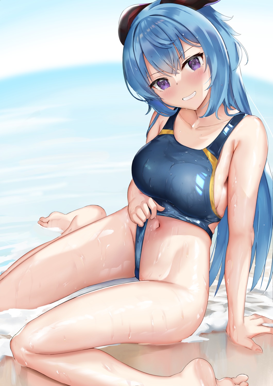 cameltoe ganyu genshin_impact horns skai_kun swimsuits wet