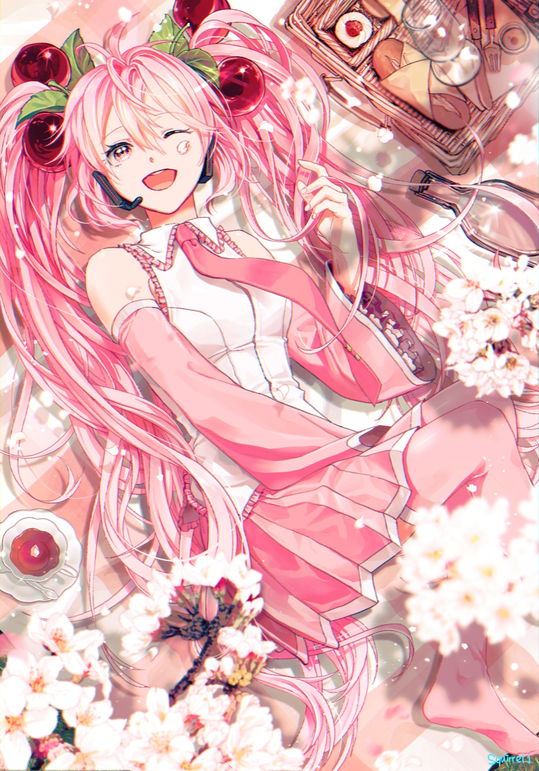 hatsune_miku headphones sakura_miku tagme thighhighs vocaloid