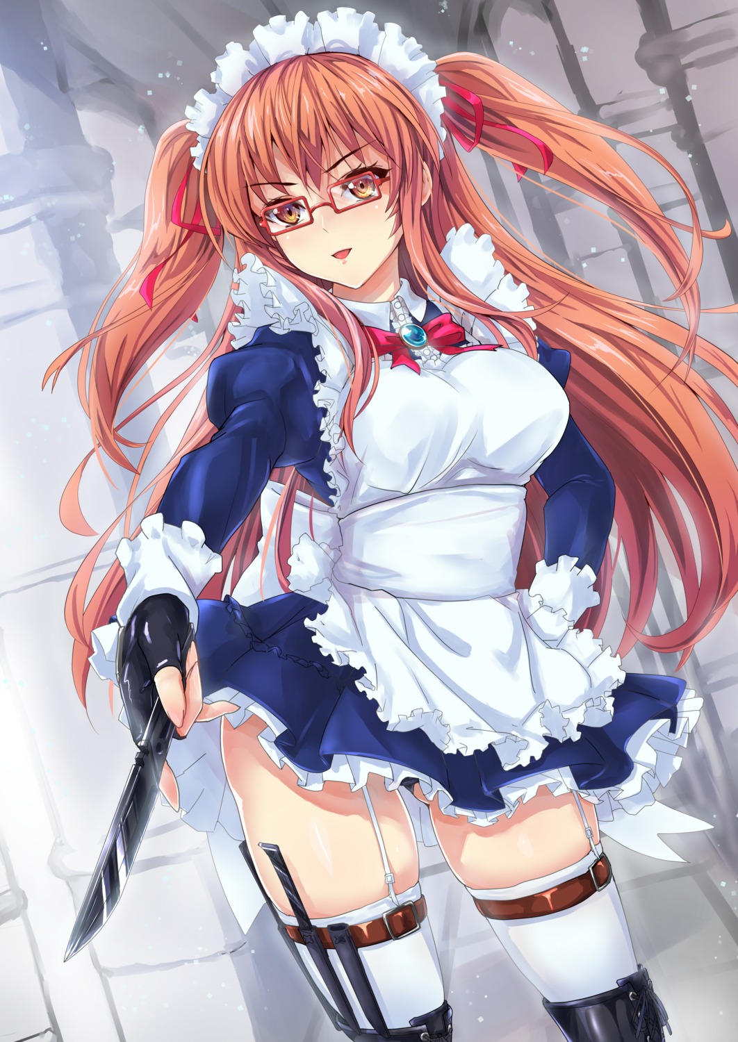 maid megane pantsu stockings thighhighs tori_(puru0083) weapon